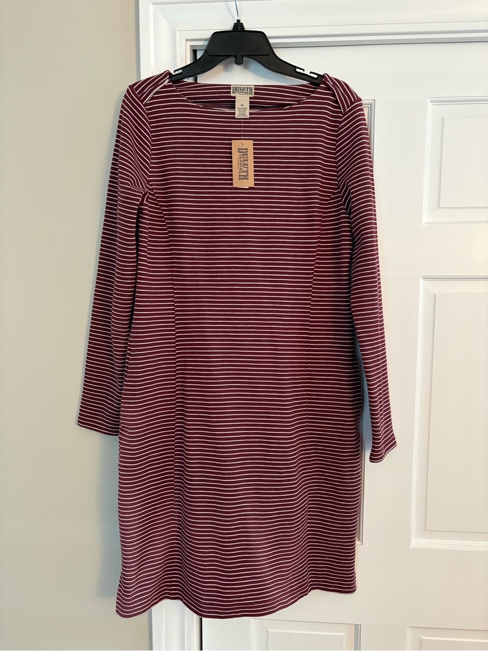 Duluth Trading Co Burgundy and White Striped Long-Sleeve Dress